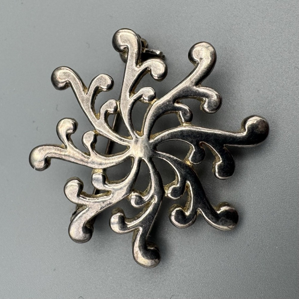Vintage Thailand Silver Brooch Pin Snowflake 1.5"‎